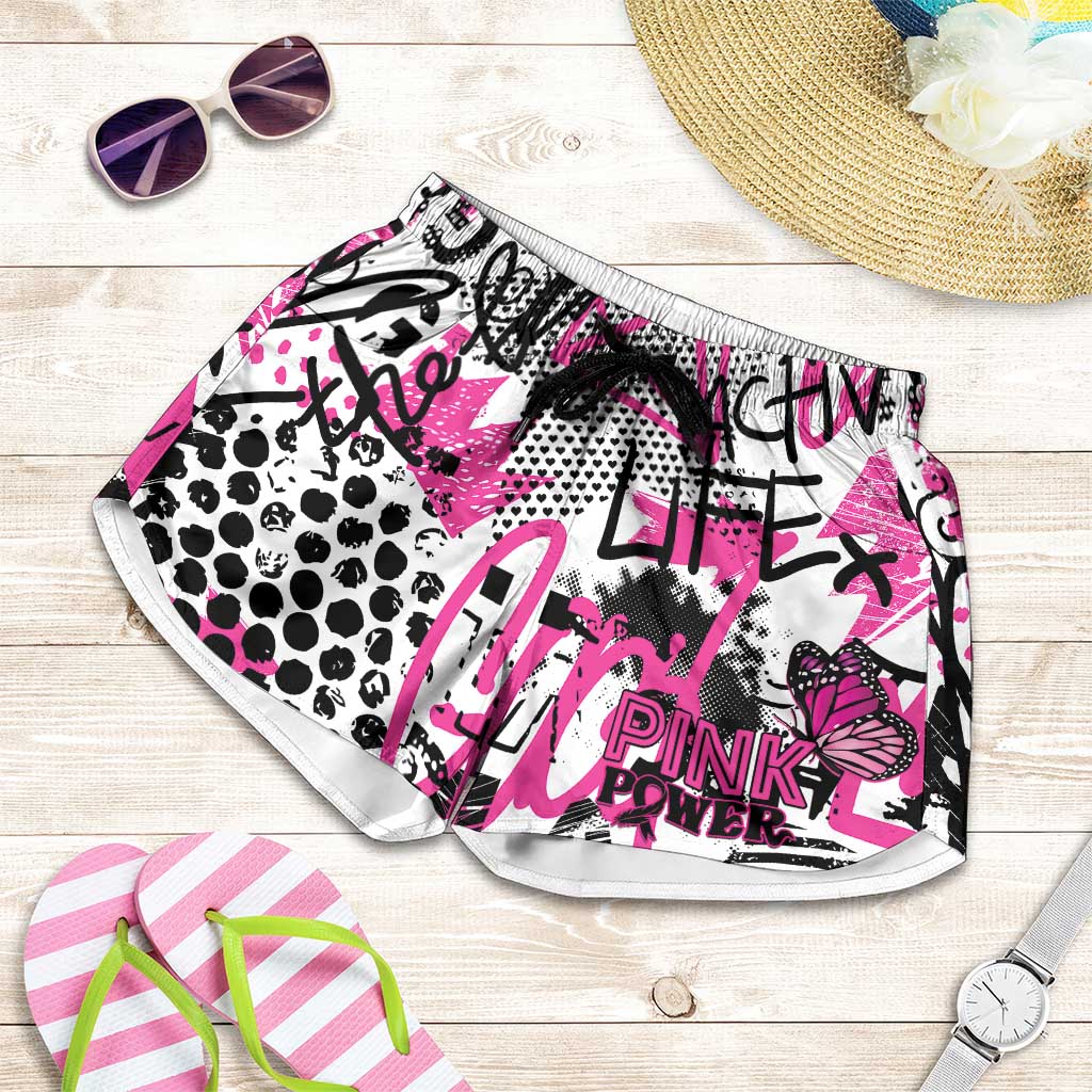 Pink Power Graffiti Shorts for Women Breast Cancer Awareness - Wonder Print Shop
