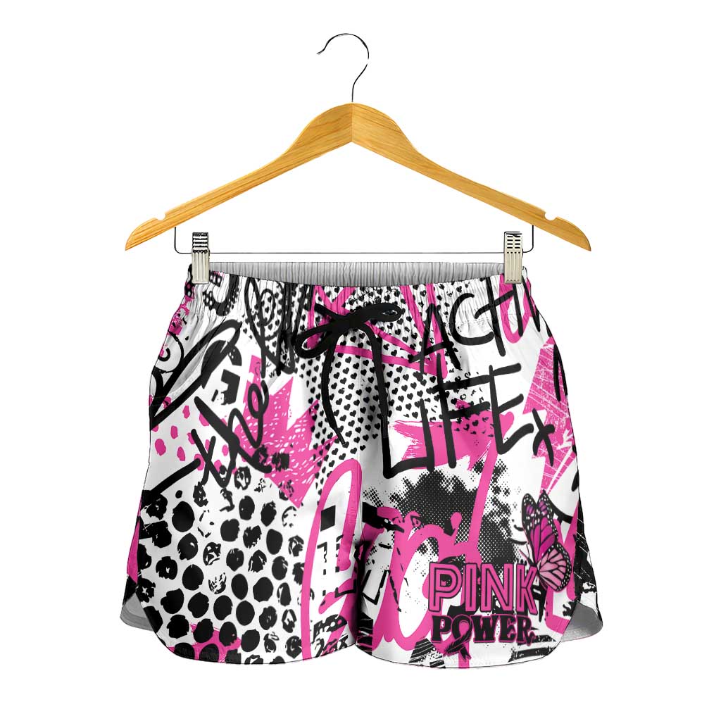 Pink Power Graffiti Shorts for Women Breast Cancer Awareness - Wonder Print Shop