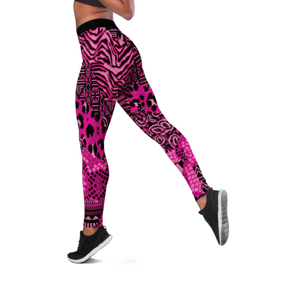 Pink Ribbon Animals Skin African Mixed Leggings Zipper Stylized - Wonder Print Shop