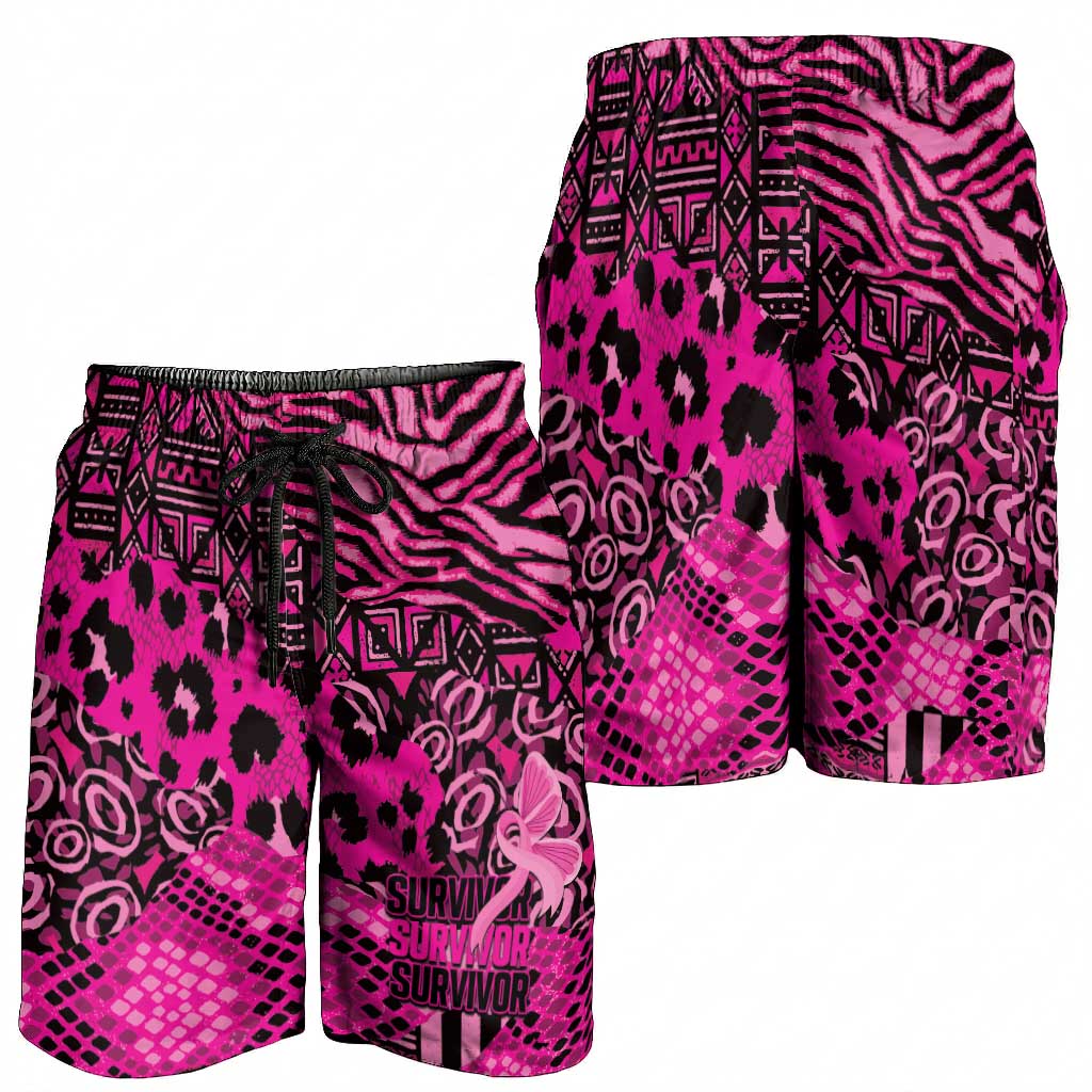 Pink Ribbon Animals Skin African Mixed Shorts for Men Zipper Stylized - Wonder Print Shop
