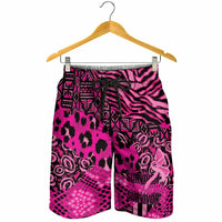 Pink Ribbon Animals Skin African Mixed Shorts for Men Zipper Stylized - Wonder Print Shop