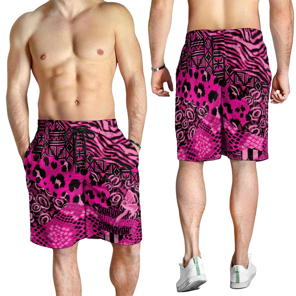 Pink Ribbon Animals Skin African Mixed Shorts for Men Zipper Stylized - Wonder Print Shop