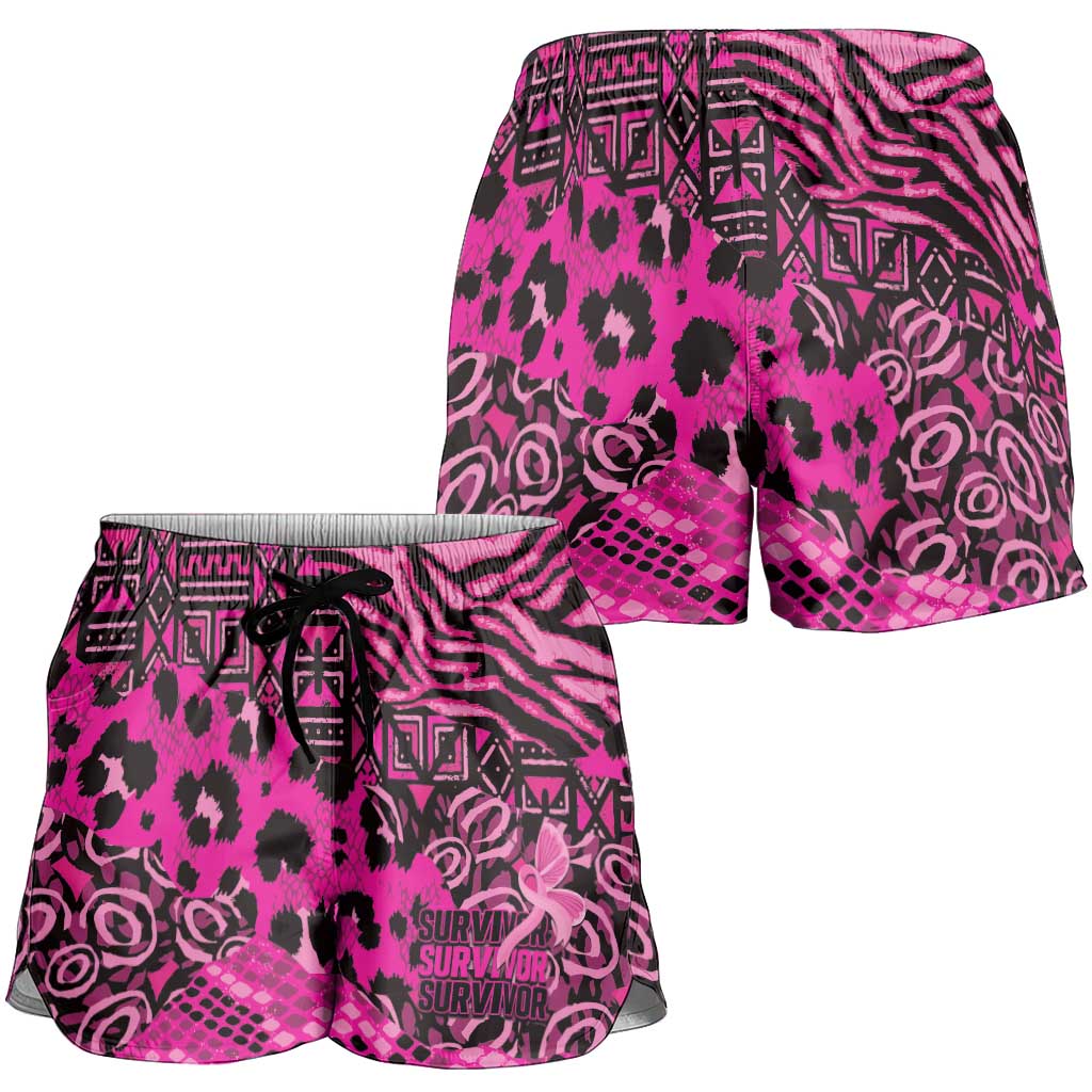 Pink Ribbon Animals Skin African Mixed Shorts for Women Zipper Stylized - Wonder Print Shop
