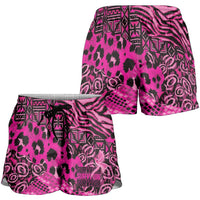 Pink Ribbon Animals Skin African Mixed Shorts for Women Zipper Stylized - Wonder Print Shop