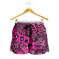 Pink Ribbon Animals Skin African Mixed Shorts for Women Zipper Stylized - Wonder Print Shop