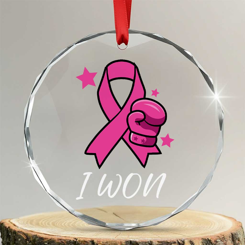 Pink Ribbon Crystal Glass Ornament I Won Breast Cancer Awareness - Wonder Print Shop