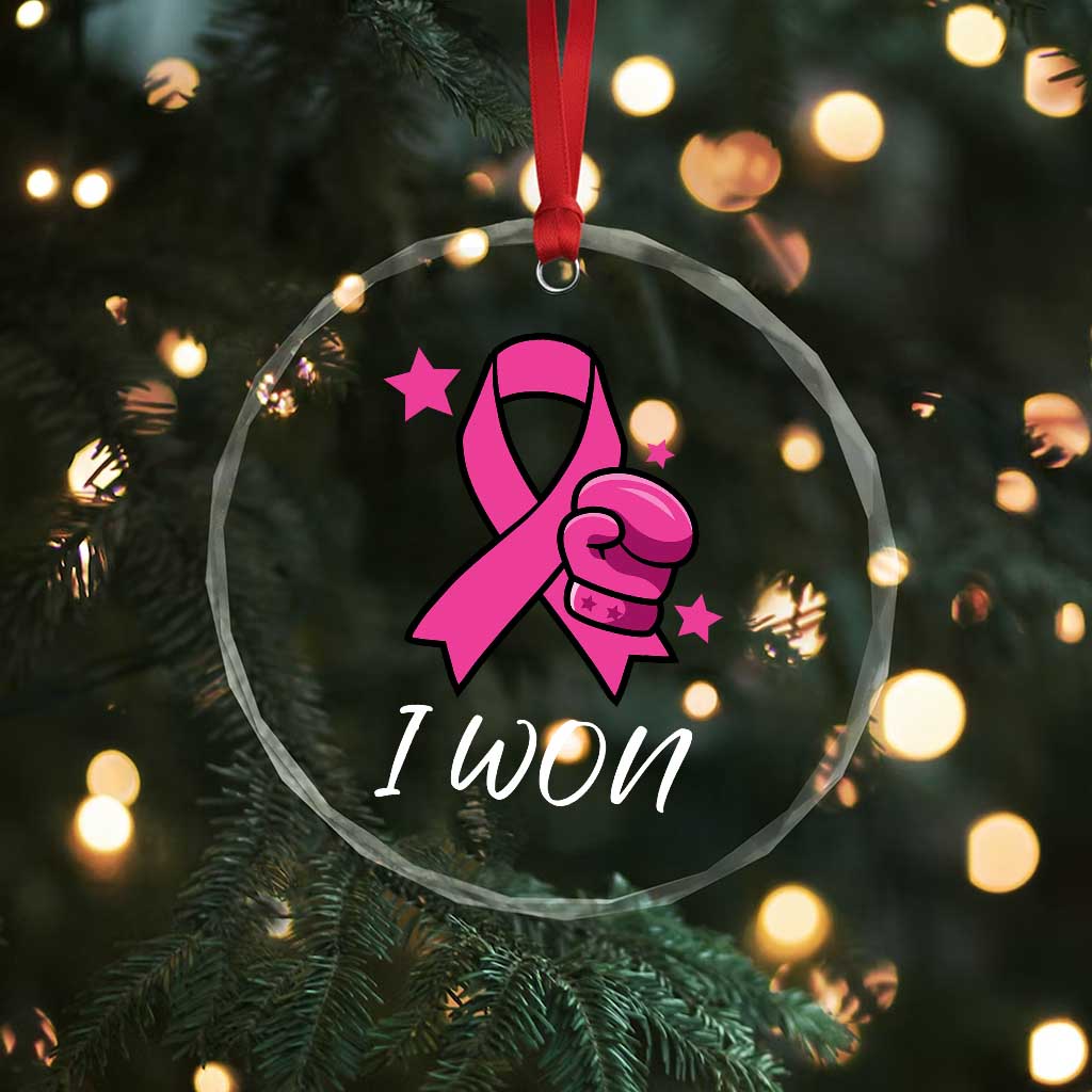 Pink Ribbon Crystal Glass Ornament I Won Breast Cancer Awareness - Wonder Print Shop
