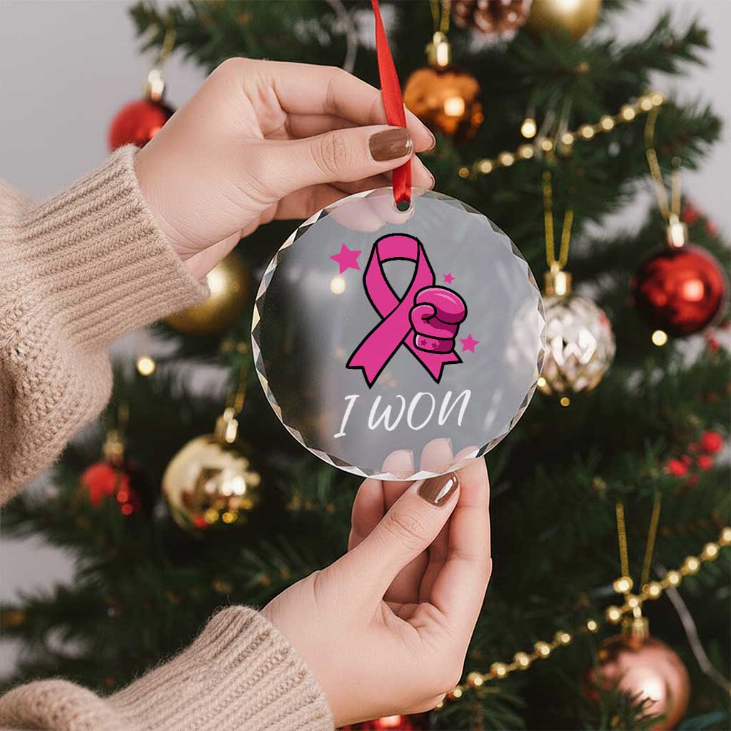 Pink Ribbon Crystal Glass Ornament I Won Breast Cancer Awareness - Wonder Print Shop