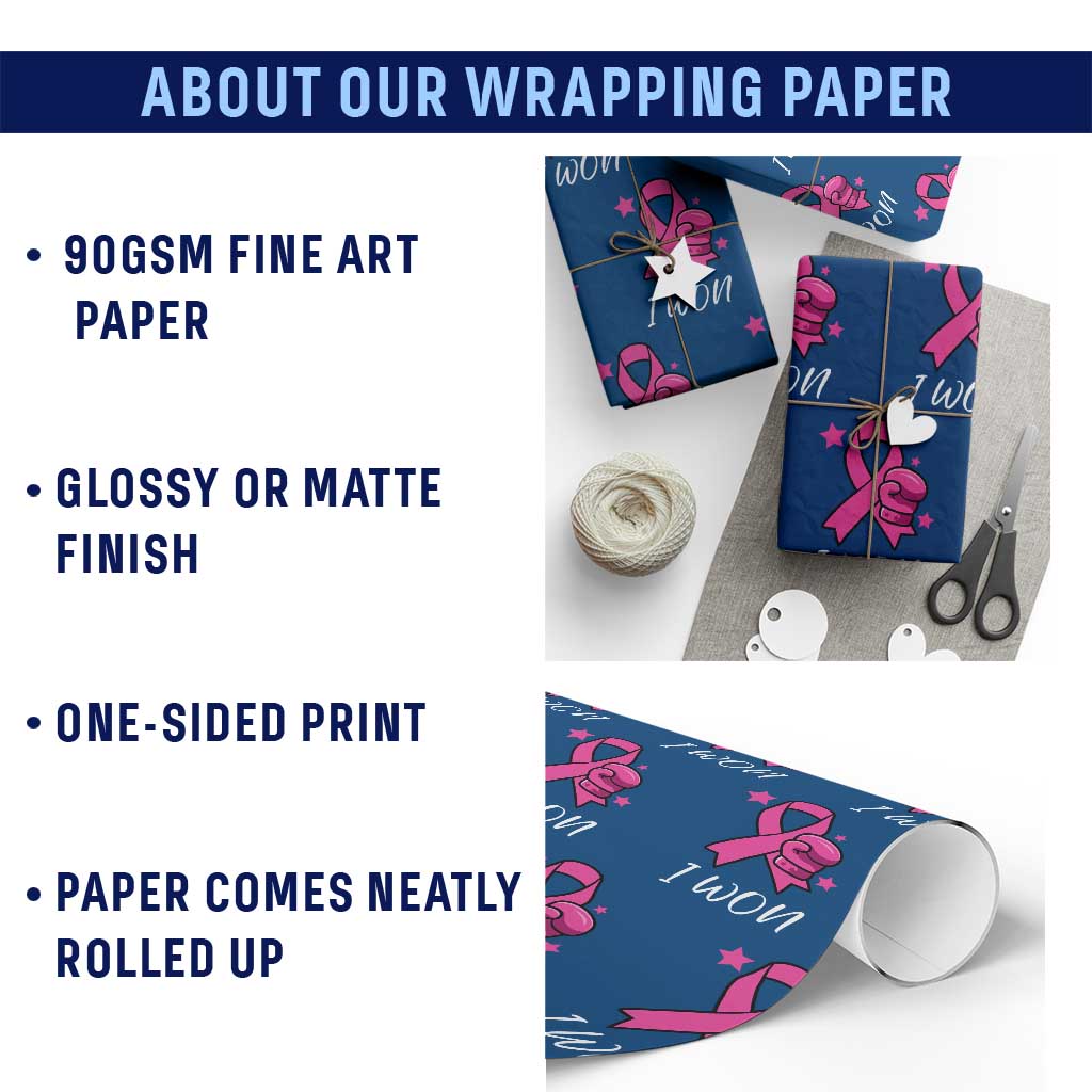 Pink Ribbon Wrapping Paper Roll I Won Breast Cancer Awareness - Wonder Print Shop
