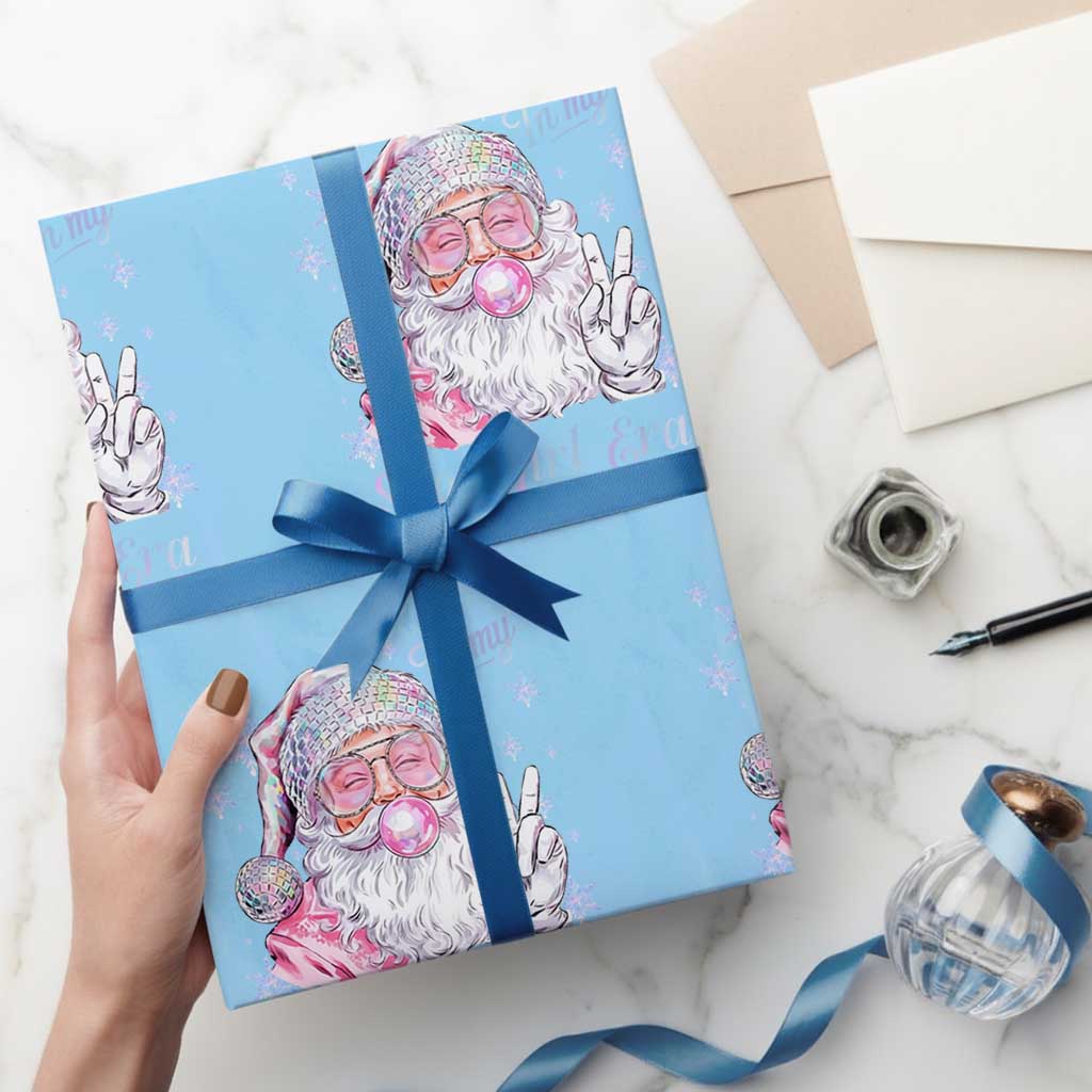 Pink Santa Christmas Wrapping Paper Roll Bubble Gum Peace Sign - Wonder Print Shop