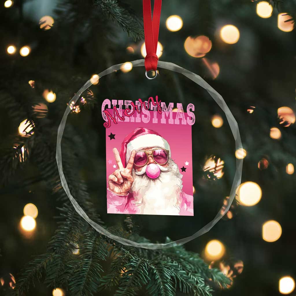 Pink Santa Retro Xmas Crystal Glass Ornament Blowing Bubble Pink Xmas Matching Family Group Party TS10