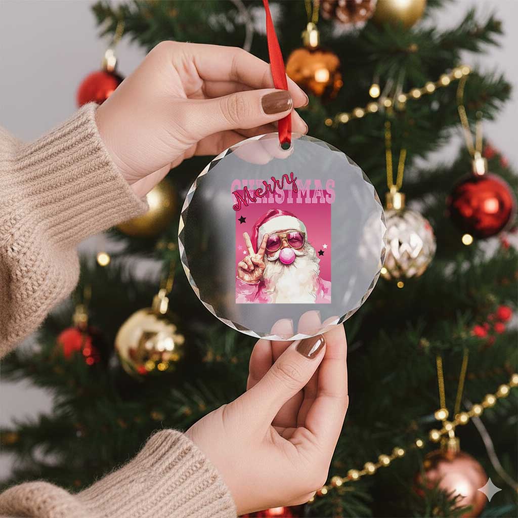 Pink Santa Retro Xmas Crystal Glass Ornament Blowing Bubble Pink Xmas Matching Family Group Party TS10