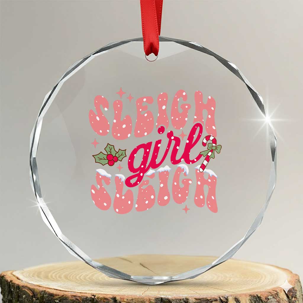 Pink Xmas Sleigh Girl Sleigh Crystal Glass Ornament TS09