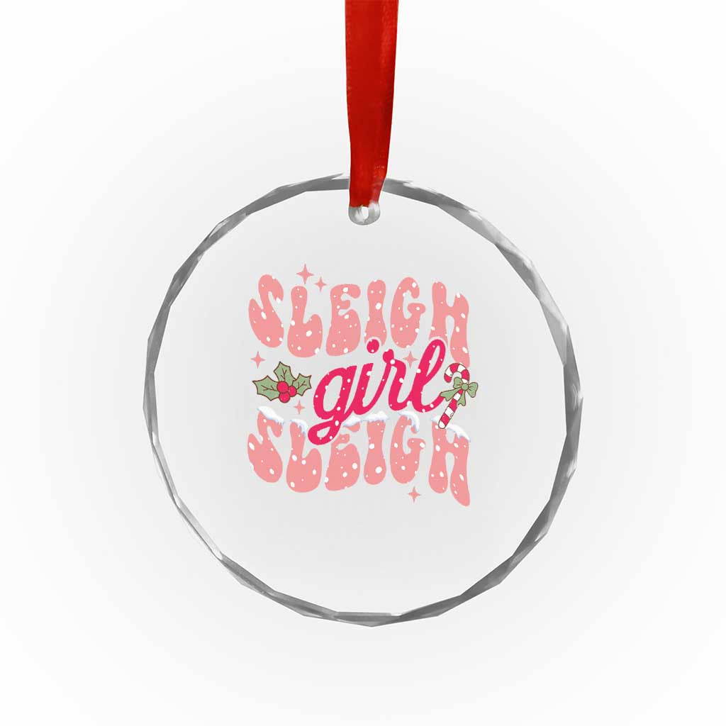 Pink Xmas Sleigh Girl Sleigh Crystal Glass Ornament TS09