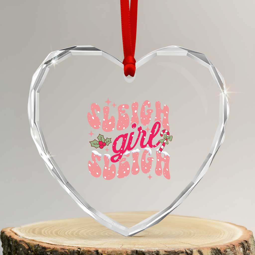 Pink Xmas Sleigh Girl Sleigh Heart Crystal Glass Ornament - Wonder Print Shop