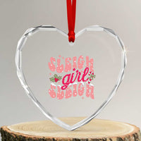 Pink Xmas Sleigh Girl Sleigh Heart Crystal Glass Ornament - Wonder Print Shop