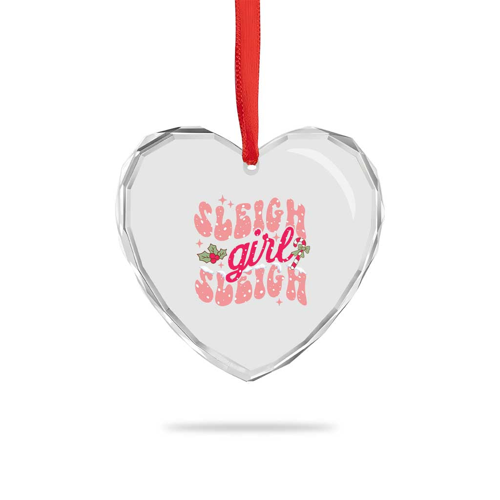 Pink Xmas Sleigh Girl Sleigh Heart Crystal Glass Ornament - Wonder Print Shop