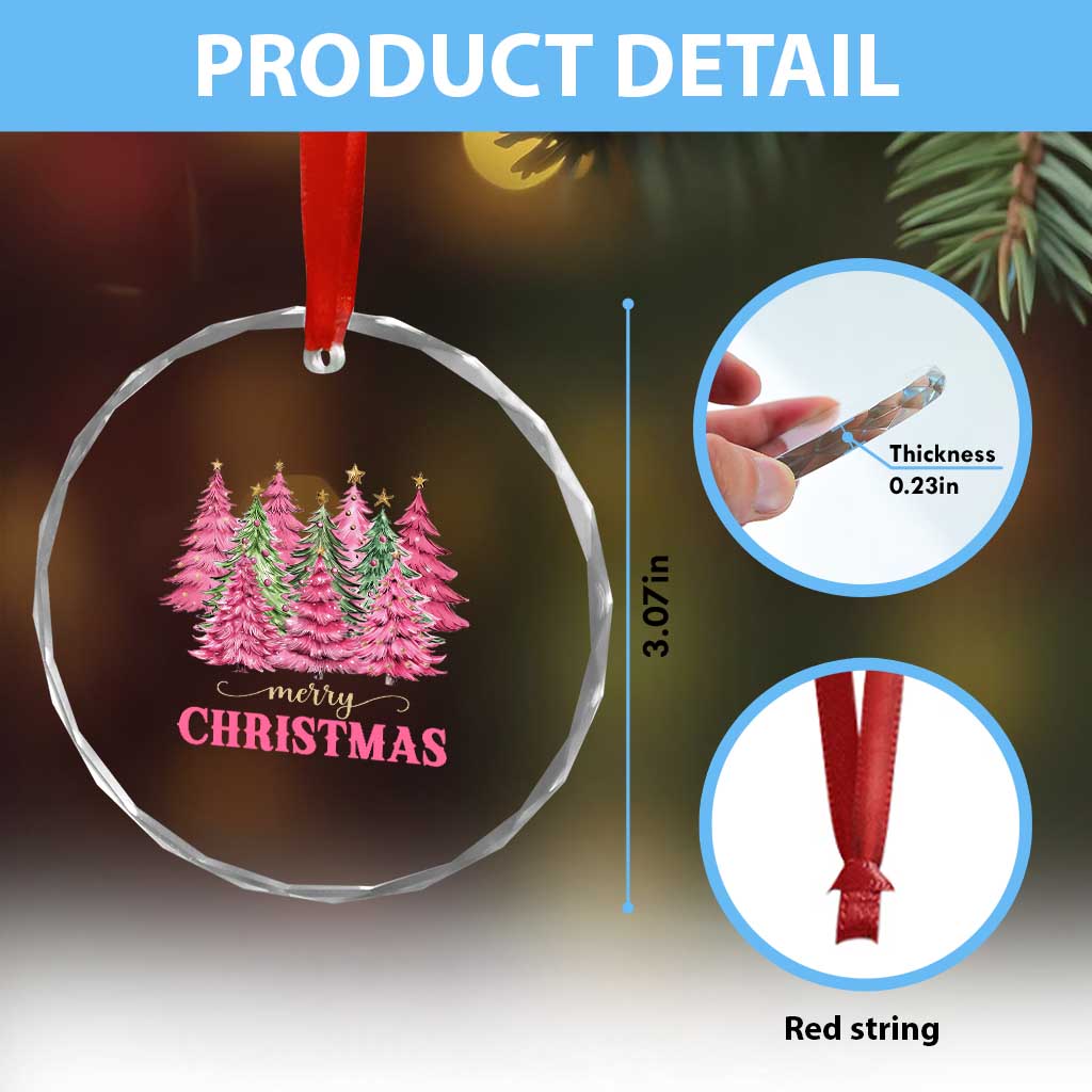 Pink Xmas Tree Farm Crystal Glass Ornament Merry Xmas Ornaments Family Holiday Pajamas TS02
