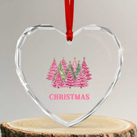 Pink Xmas Tree Farm Heart Crystal Glass Ornament Merry Xmas Ornaments Family Holiday Pajamas - Wonder Print Shop