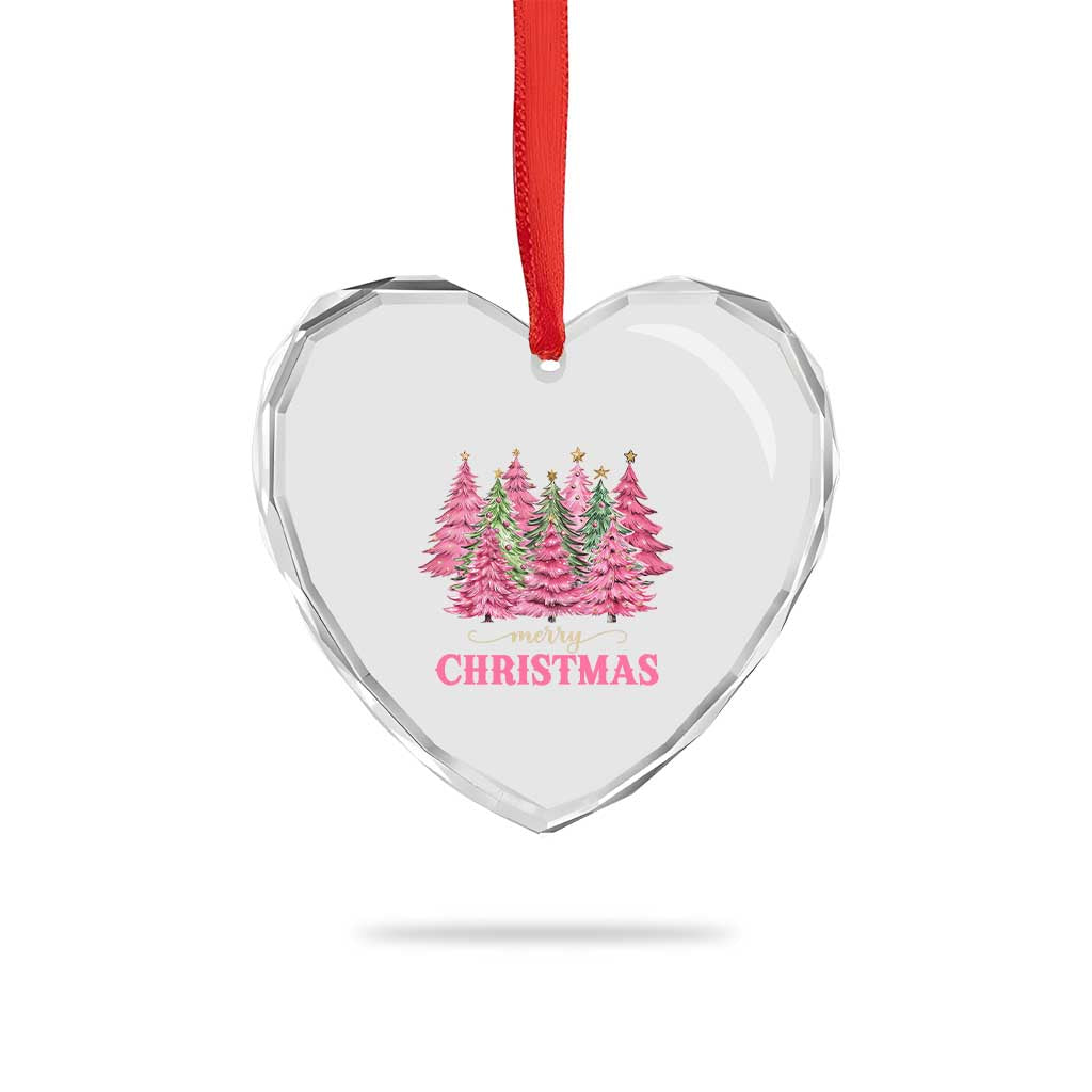 Pink Xmas Tree Farm Heart Crystal Glass Ornament Merry Xmas Ornaments Family Holiday Pajamas - Wonder Print Shop