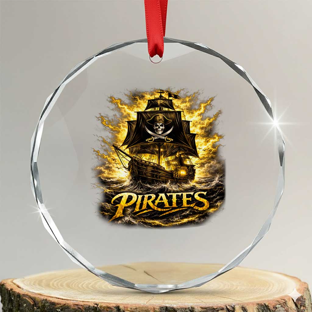 Pirate Lovers Crystal Glass Ornament Vintage Golden Pirate Ship Skull Graphic