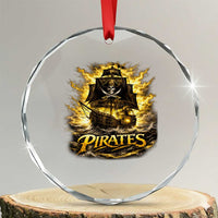 Pirate Lovers Crystal Glass Ornament Vintage Golden Pirate Ship Skull Graphic