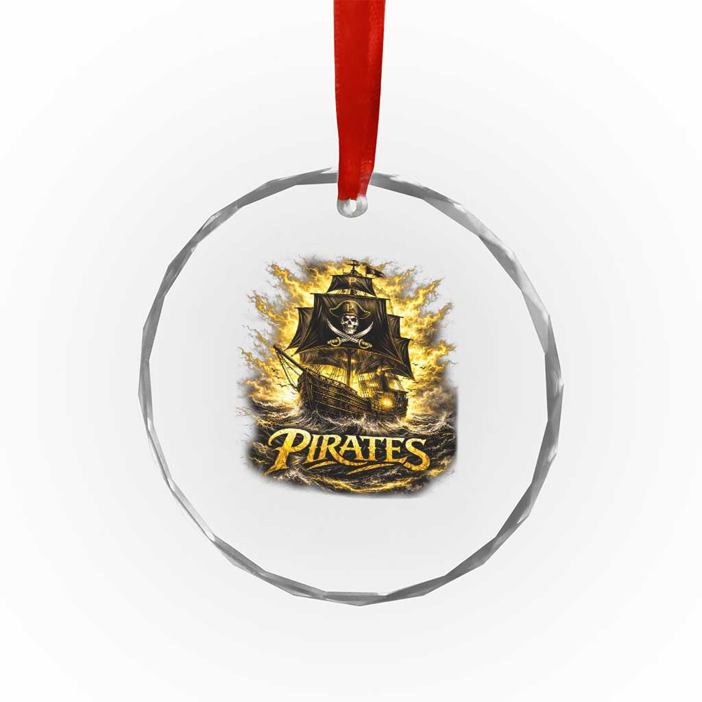 Pirate Lovers Crystal Glass Ornament Vintage Golden Pirate Ship Skull Graphic