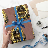 Pirate Lovers Wrapping Paper Roll Vintage Golden Pirate Ship Skull Graphic