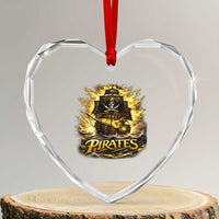 Pirate Lovers Heart Crystal Glass Ornament Vintage Golden Pirate Ship Skull Graphic