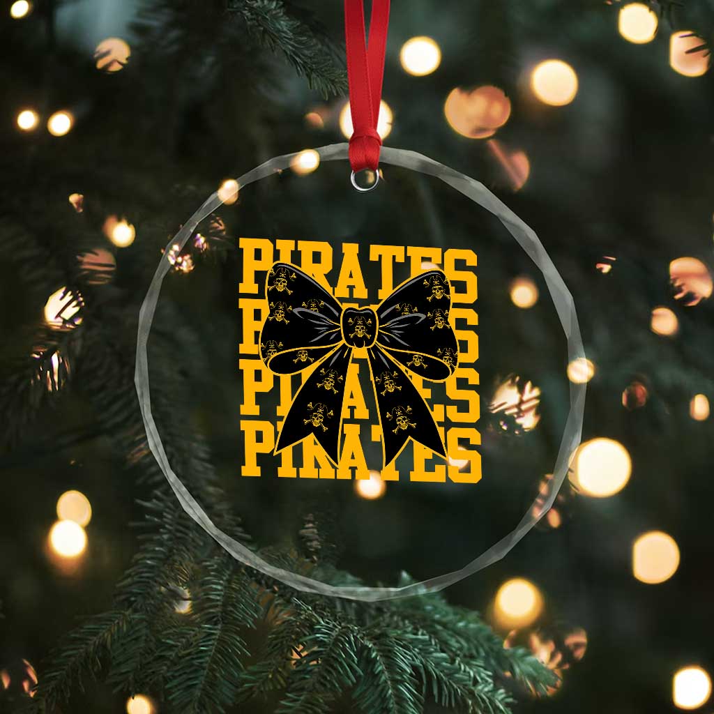 Pirates Coquette Bow Crystal Glass Ornament Retro Sports Style Pirate Skull