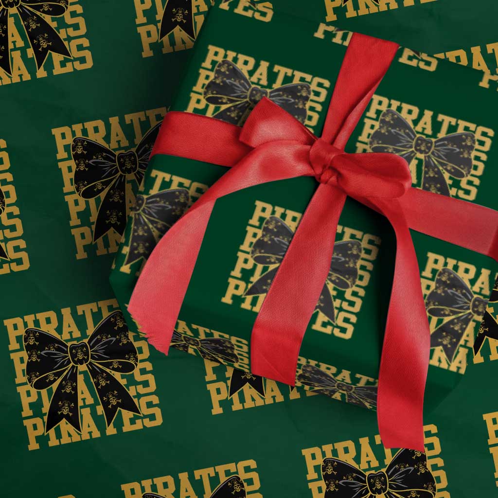 Pirates Coquette Bow Wrapping Paper Roll Retro Sports Style Pirate Skull