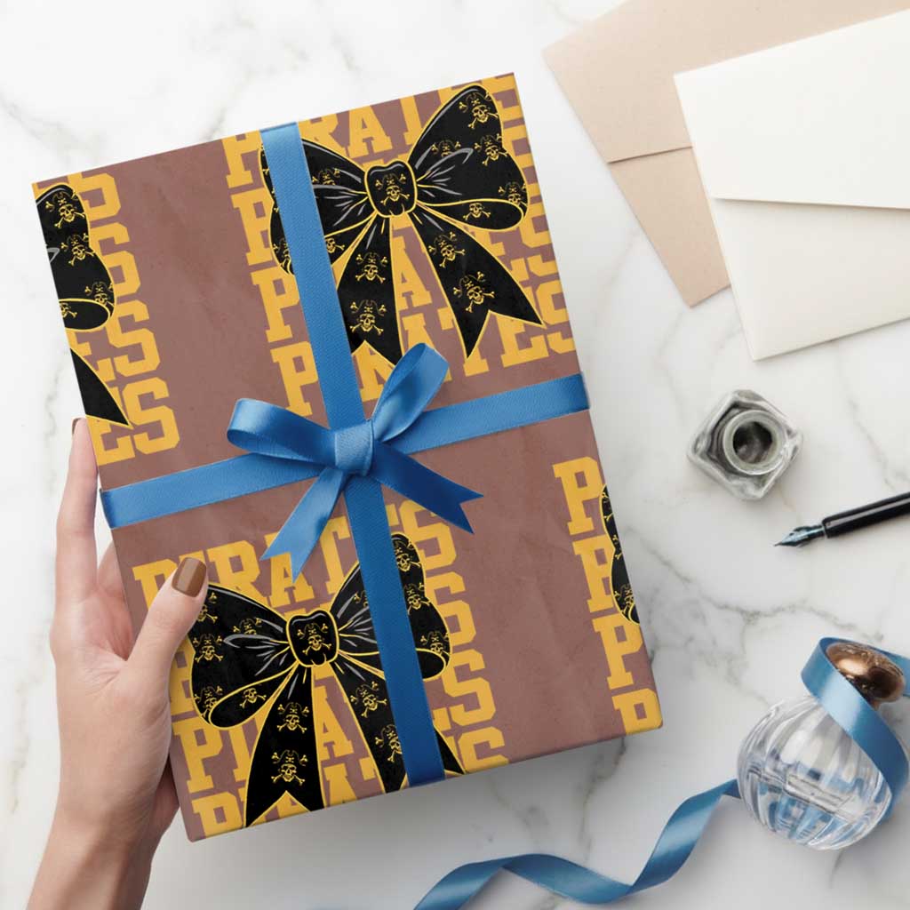 Pirates Coquette Bow Wrapping Paper Roll Retro Sports Style Pirate Skull