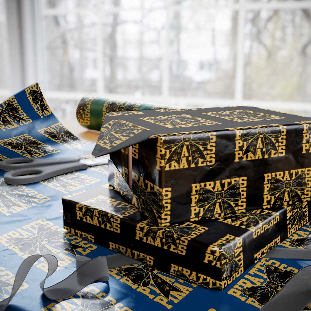 Pirates Coquette Bow Wrapping Paper Roll Retro Sports Style Pirate Skull