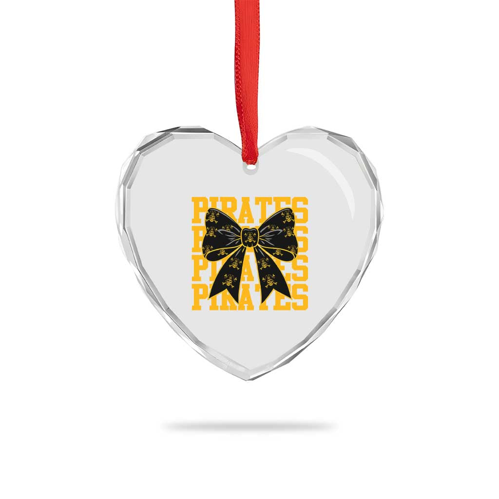 Pirates Coquette Bow Heart Crystal Glass Ornament Retro Sports Style Pirate Skull