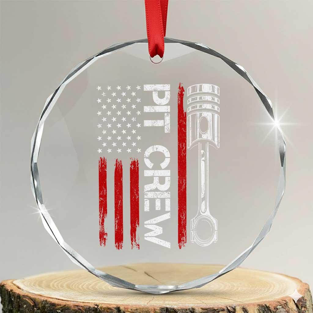 Pit Crew Crystal Glass Ornament Racing Race Car American Flag TS10