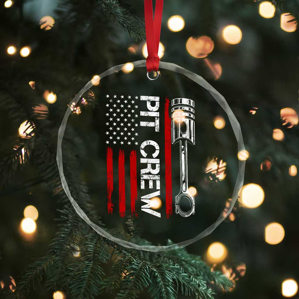 Pit Crew Crystal Glass Ornament Racing Race Car American Flag TS10