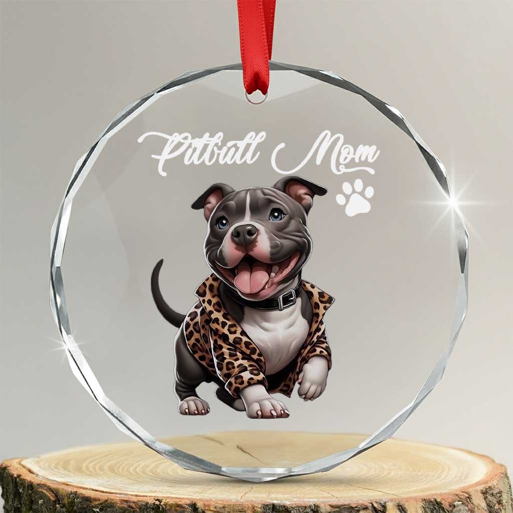 Pitbull Mom Crystal Glass Ornament Cute Pitbull Puppy Dog Lovers - Wonder Print Shop