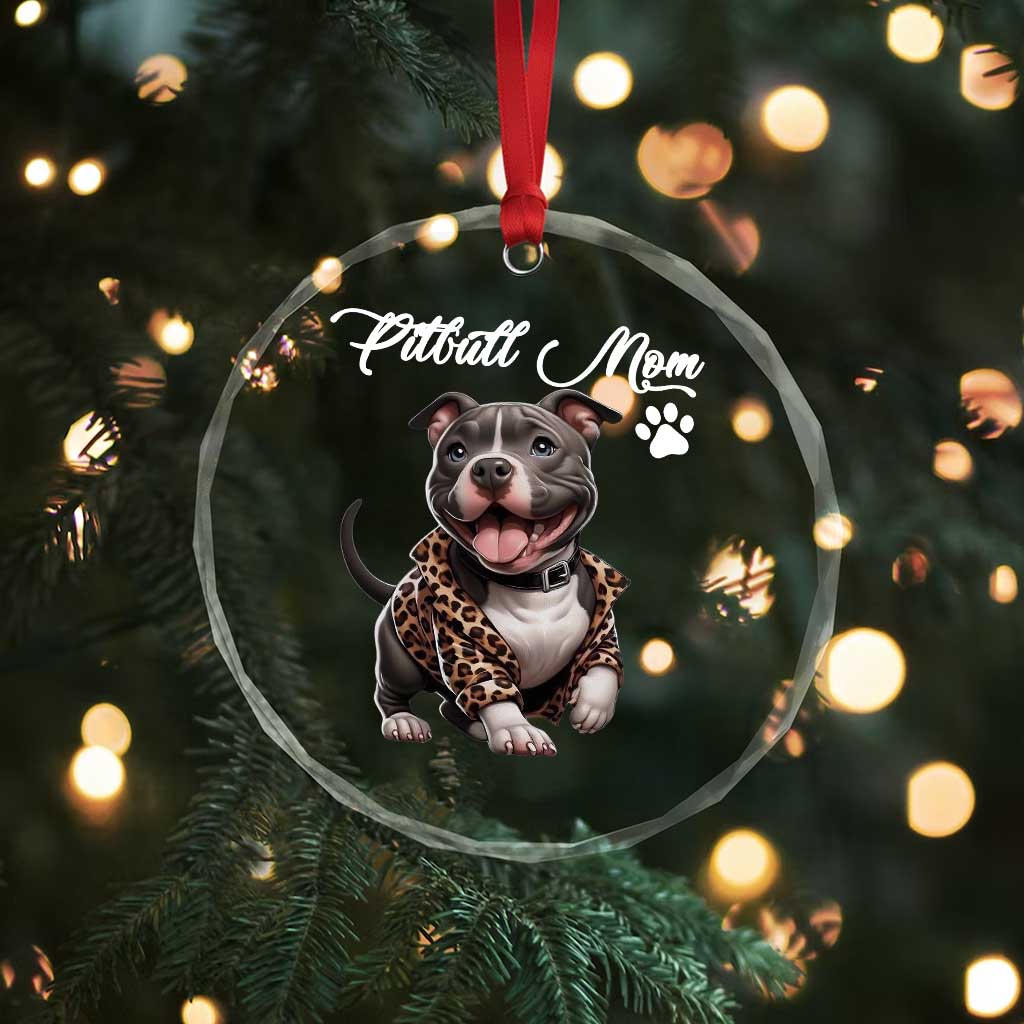 Pitbull Mom Crystal Glass Ornament Cute Pitbull Puppy Dog Lovers - Wonder Print Shop