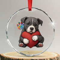 Pitbull Mom Crystal Glass Ornament Cute Puppy Hugging Heart Love Dog - Wonder Print Shop