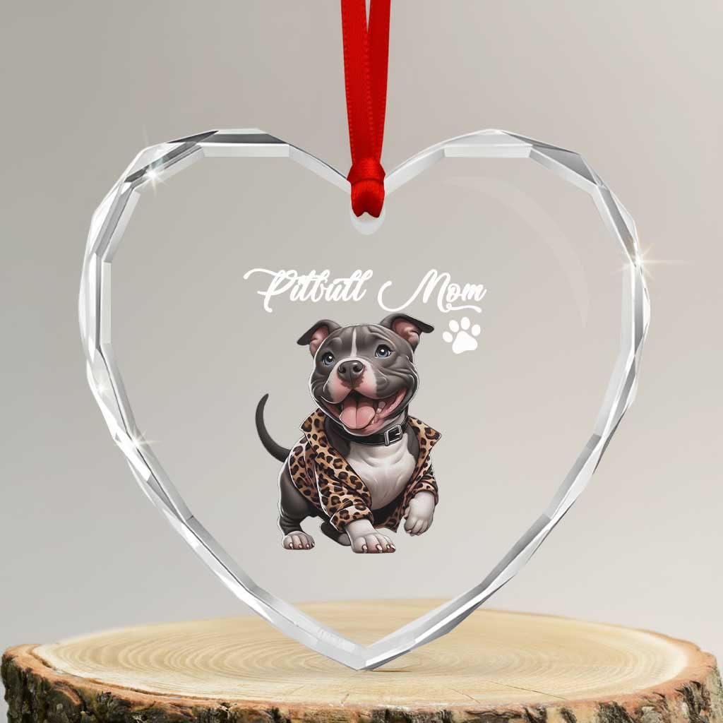 Pitbull Mom Heart Crystal Glass Ornament Cute Pitbull Puppy Dog Lovers - Wonder Print Shop