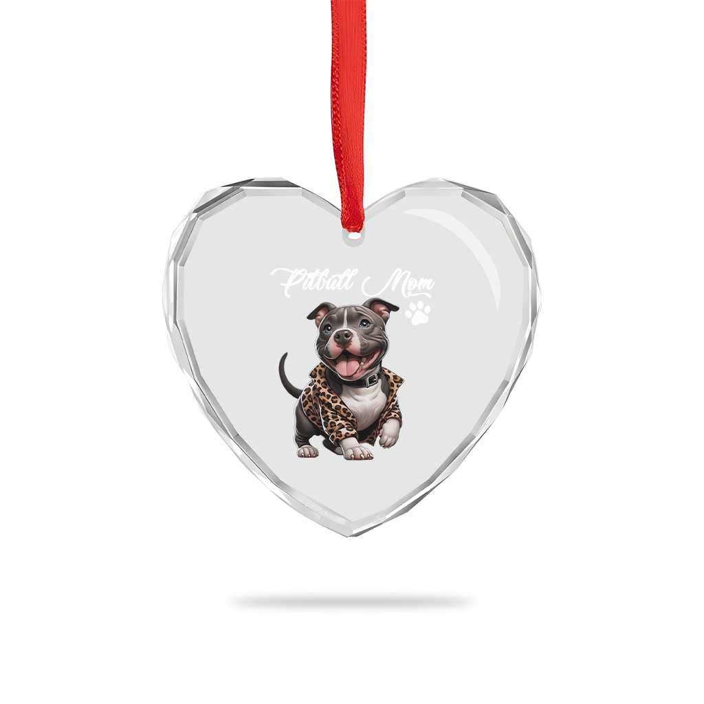 Pitbull Mom Heart Crystal Glass Ornament Cute Pitbull Puppy Dog Lovers - Wonder Print Shop