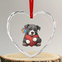 Pitbull Mom Heart Crystal Glass Ornament Cute Puppy Hugging Heart Love Dog - Wonder Print Shop
