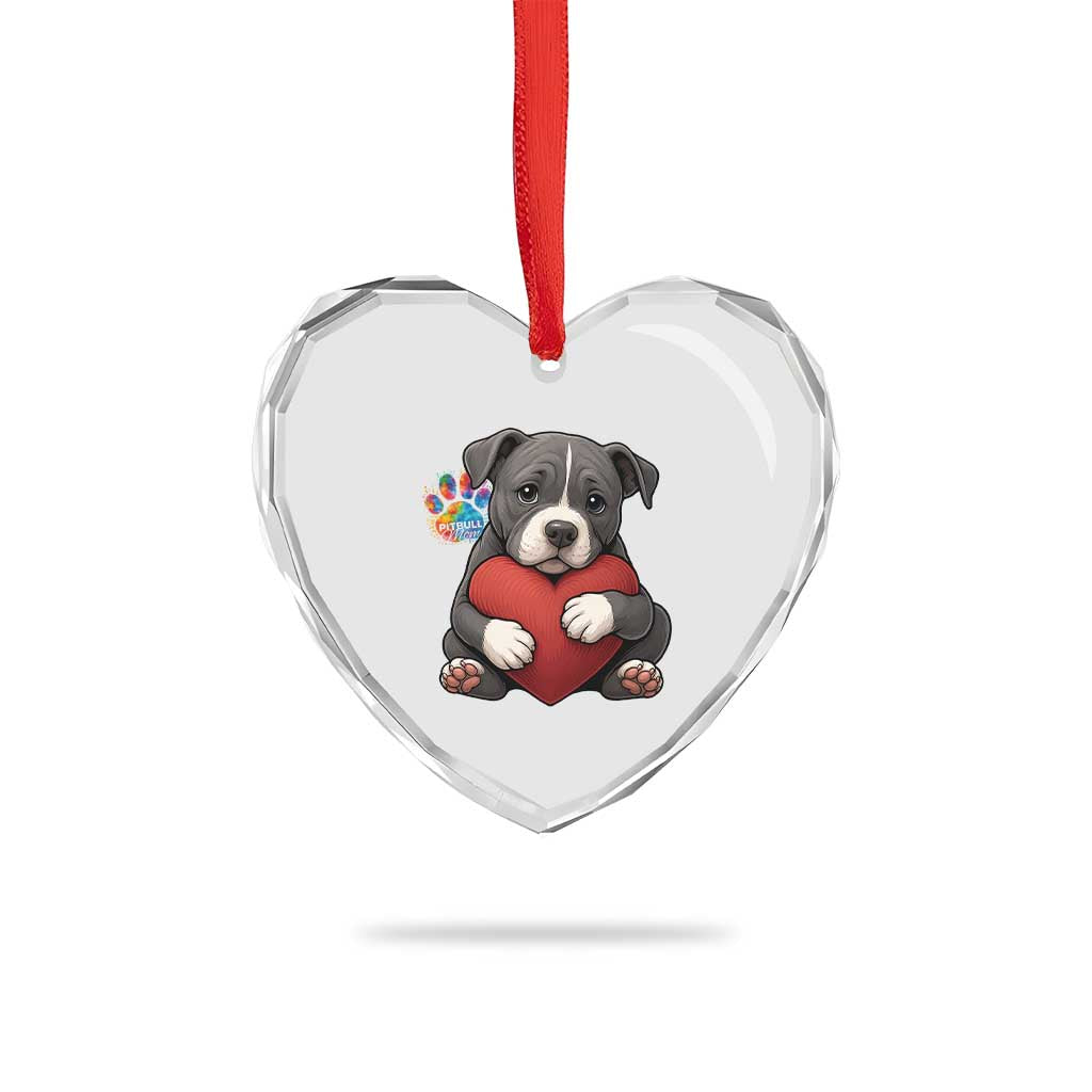 Pitbull Mom Heart Crystal Glass Ornament Cute Puppy Hugging Heart Love Dog - Wonder Print Shop