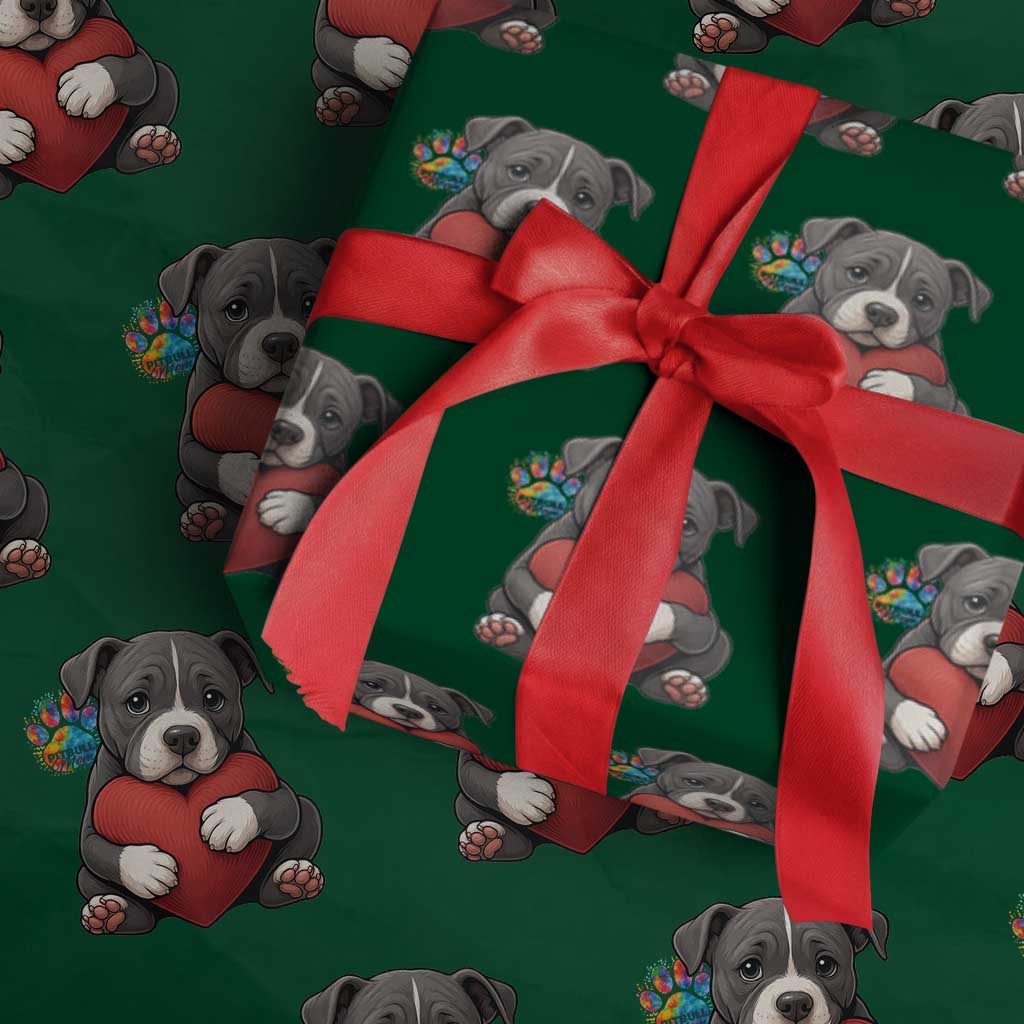 Pitbull Mom Wrapping Paper Roll Cute Puppy Hugging Heart Love Dog - Wonder Print Shop