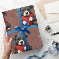 Pitbull Mom Wrapping Paper Roll Cute Puppy Hugging Heart Love Dog - Wonder Print Shop