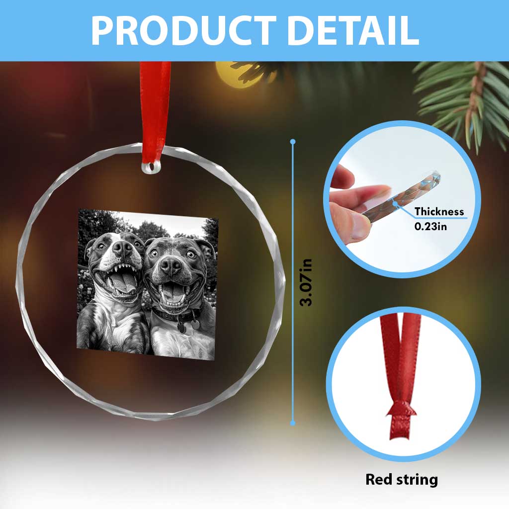 Pitbull Selfie Meme Crystal Glass Ornament Funny Dog Lover Graphic