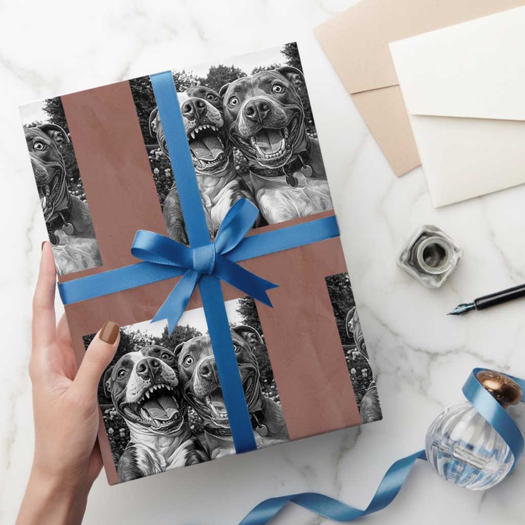 Pitbull Selfie Meme Wrapping Paper Roll Funny Dog Lover Graphic