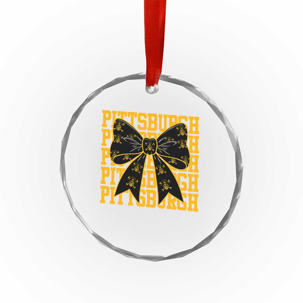 Pittsburgh Coquette Bow Crystal Glass Ornament Retro Sports Style Pirate Skull