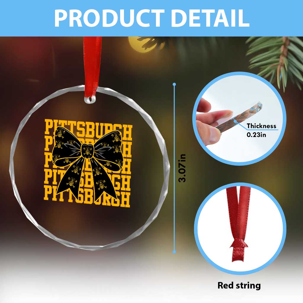 Pittsburgh Coquette Bow Crystal Glass Ornament Retro Sports Style Pirate Skull