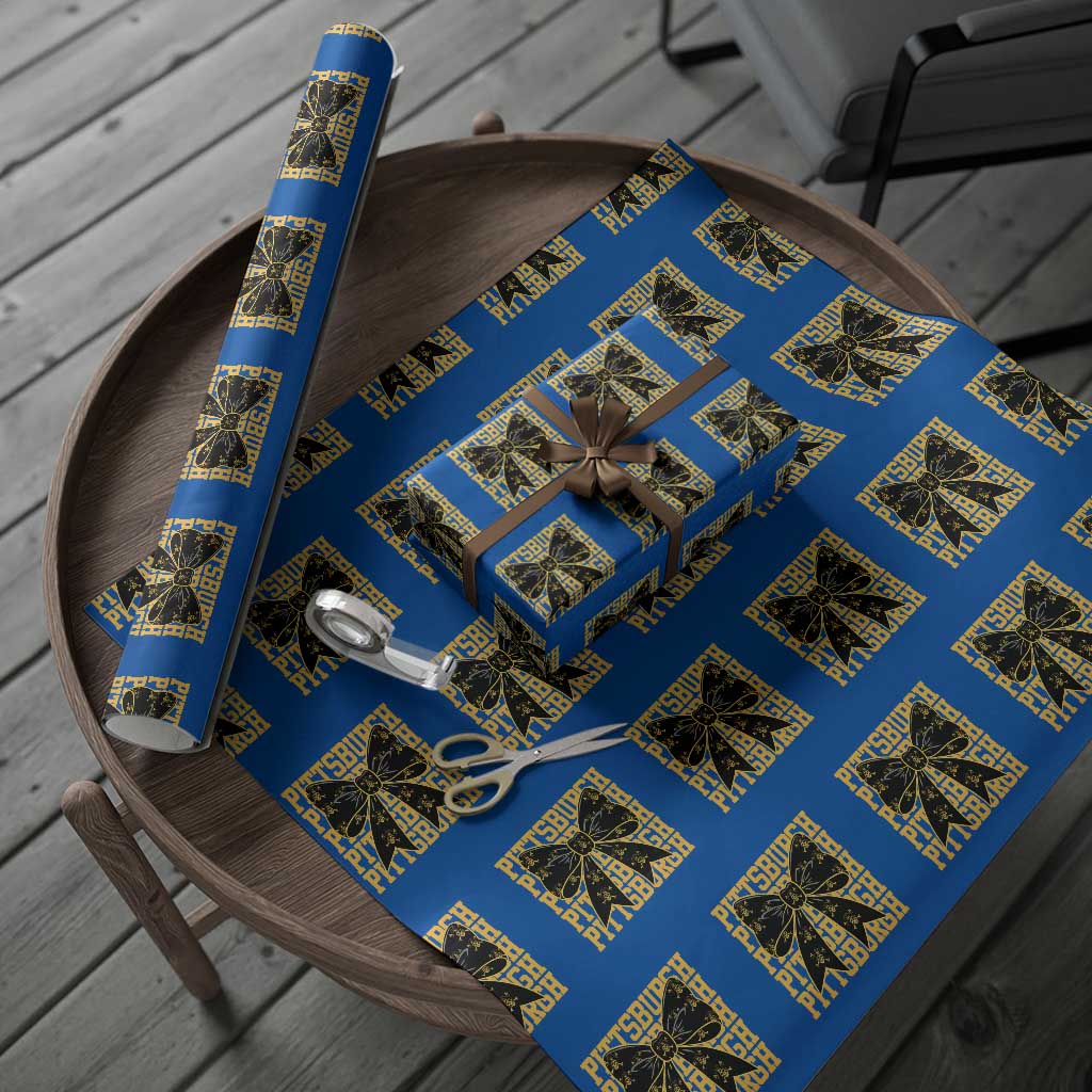 Pittsburgh Coquette Bow Wrapping Paper Roll Retro Sports Style Pirate Skull
